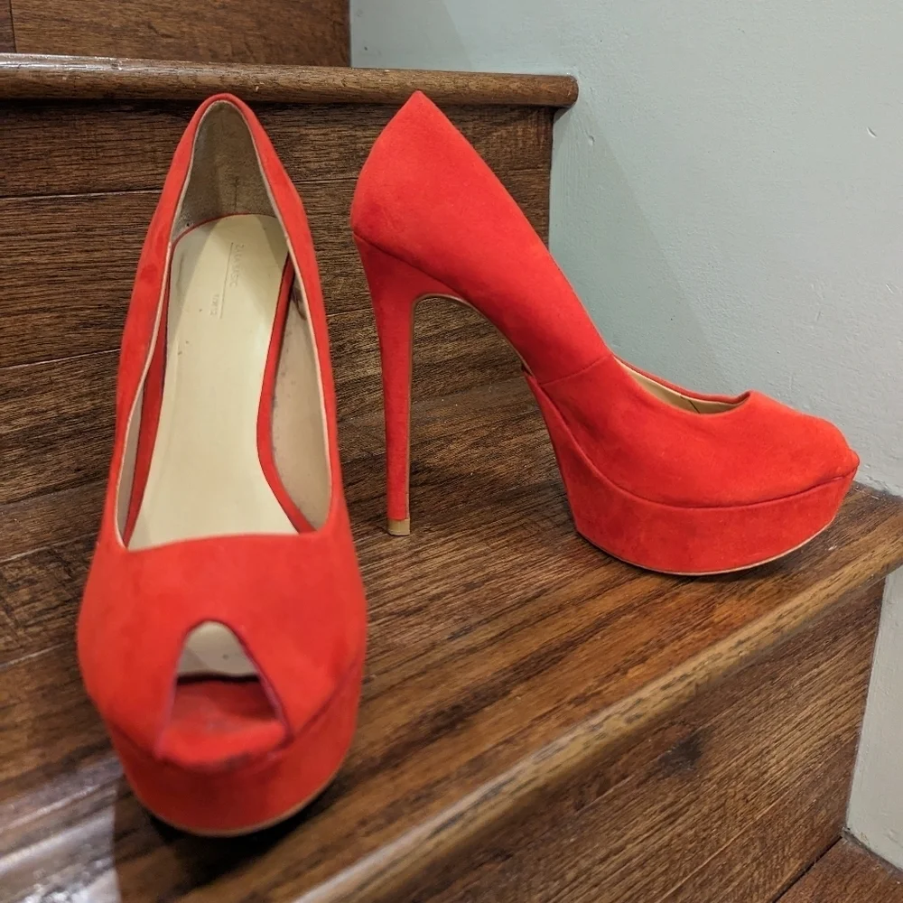 Zara Red Platform High Heels Women's Size 7 - Picture 10 of 13